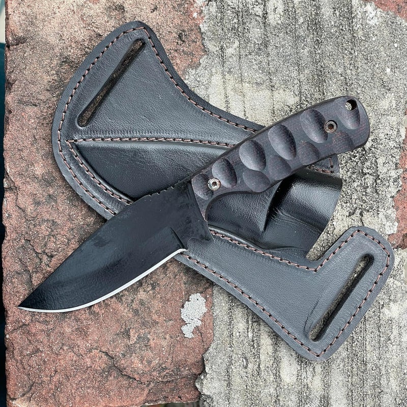 sami blades سكين صيد ثابتة بشفرة كاملة، شفرة من الفولاذ المقاوم للصدأ بطول 4 بوصات، مقبض ميكارتا أسود مريح، سكين تكتيكي لأساسيات الصيد، سكين جلد للصيد - Image 2